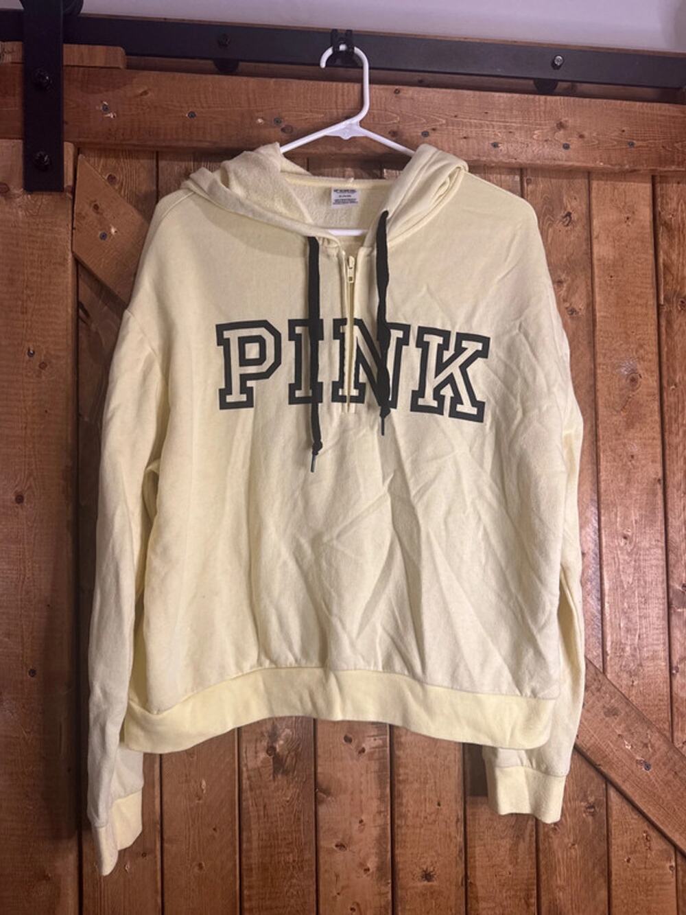 Y2K Victorias Secret PINK pastel yellow quarter zip pullover hoodie sweatshirt M